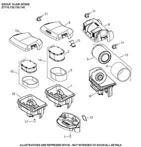 Zt730-3045 Air Intake Diagram and Parts List for ZT730-3045  Cub Cadet Lawn Tractor
